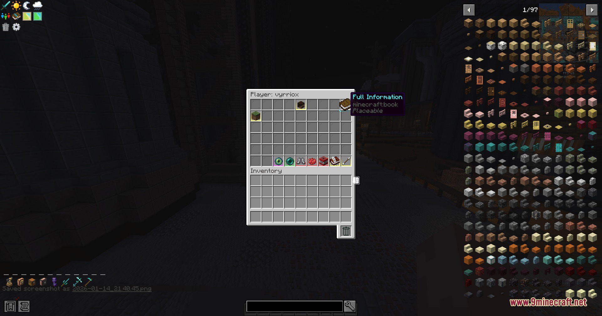 Arcadia Admin Pannel Mod Screenshot 4 The Arcadia Admin Panel displays detailed player information through a book icon