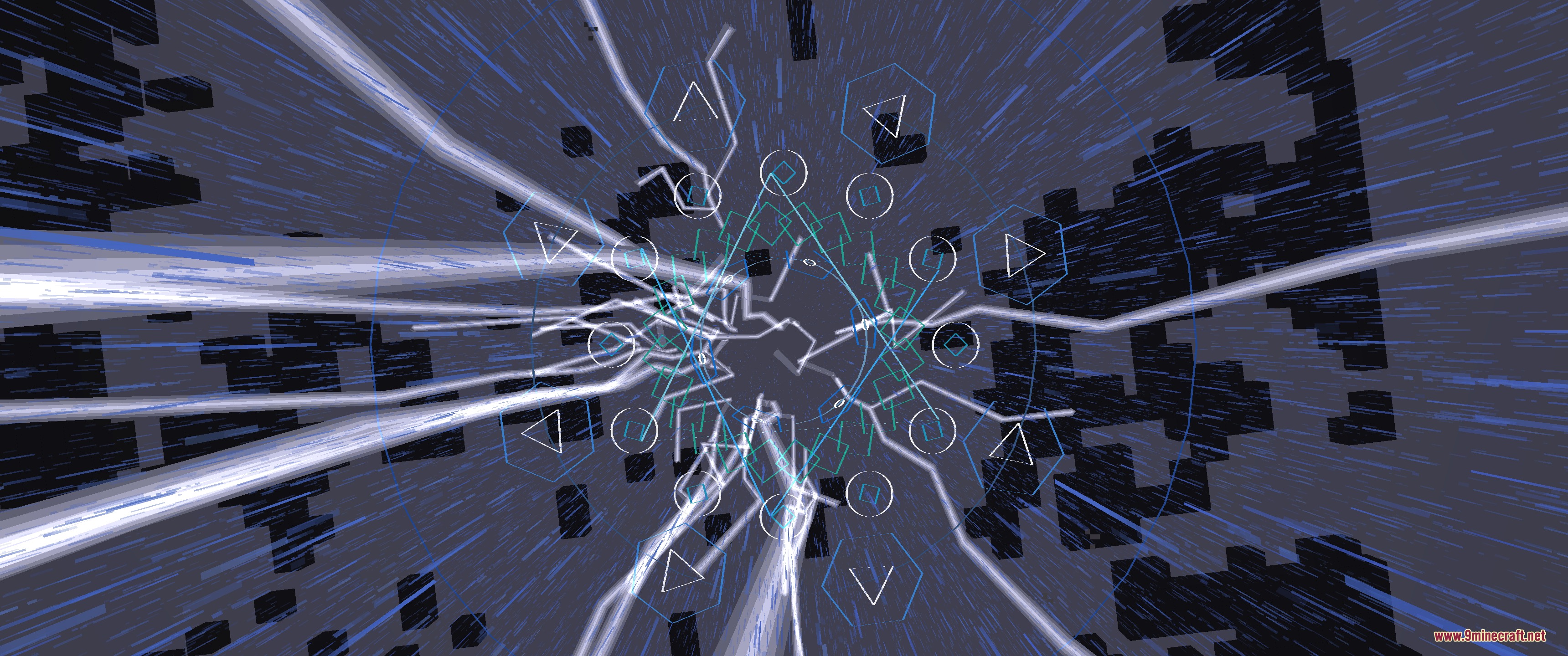 Arcana Concept Mod Screenshot 5 Geometric runes and light beams forming a mental spellcasting wheel interface