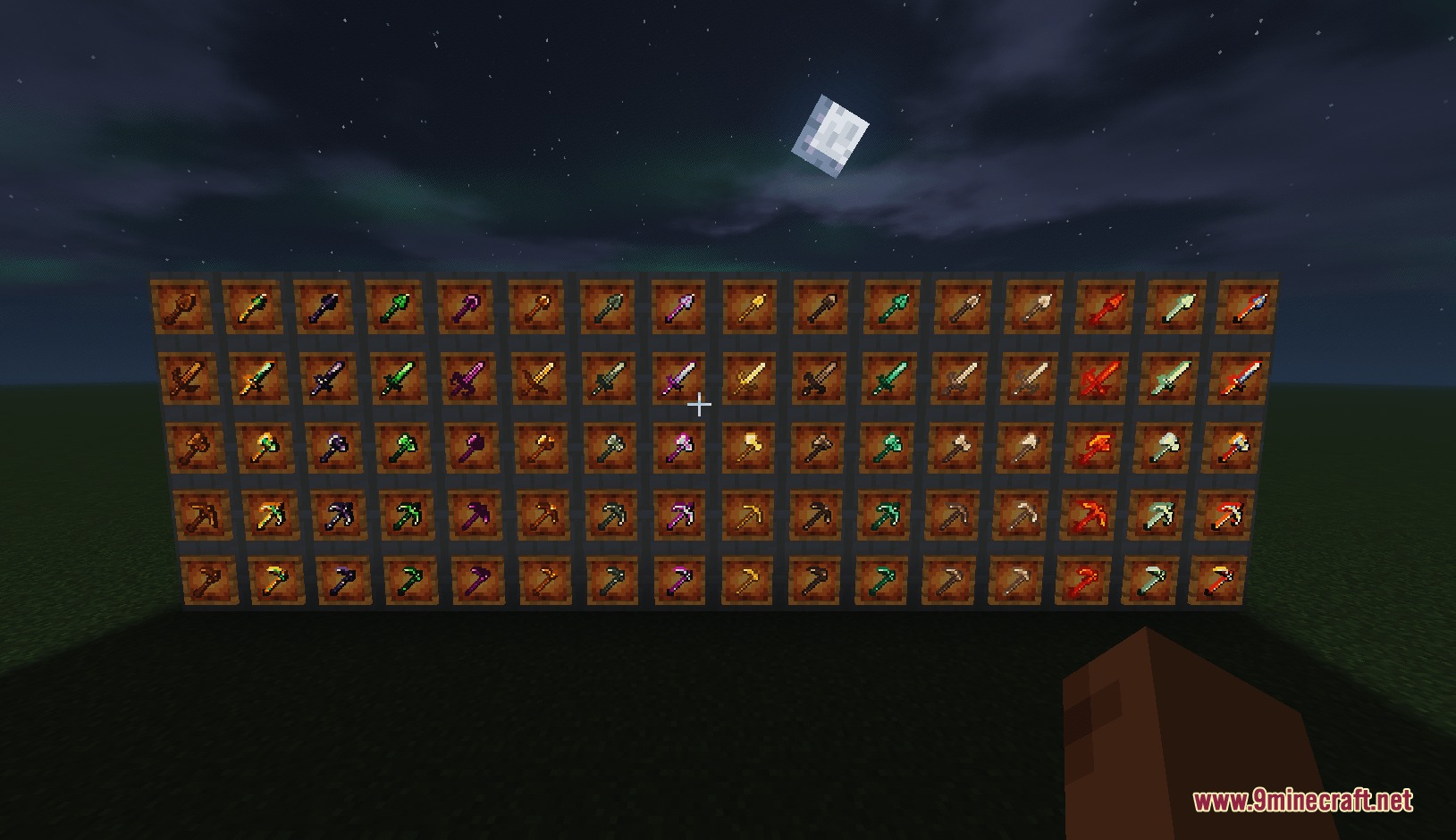 Arcane Logic Circuits Mod Screenshot 1 A wall of item frames displaying many different types of tools and weapons