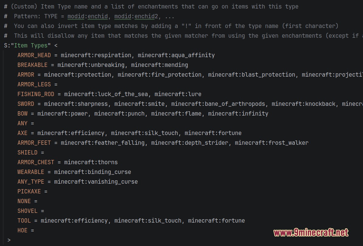 Arcane Order Sovereignty Mod Screenshot 2 Configuration file defining which enchantments can be applied to specific item types