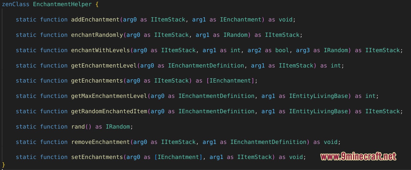 Arcane Order Sovereignty Mod Screenshot 3 Code snippet displaying various static functions for managing enchantments within the game