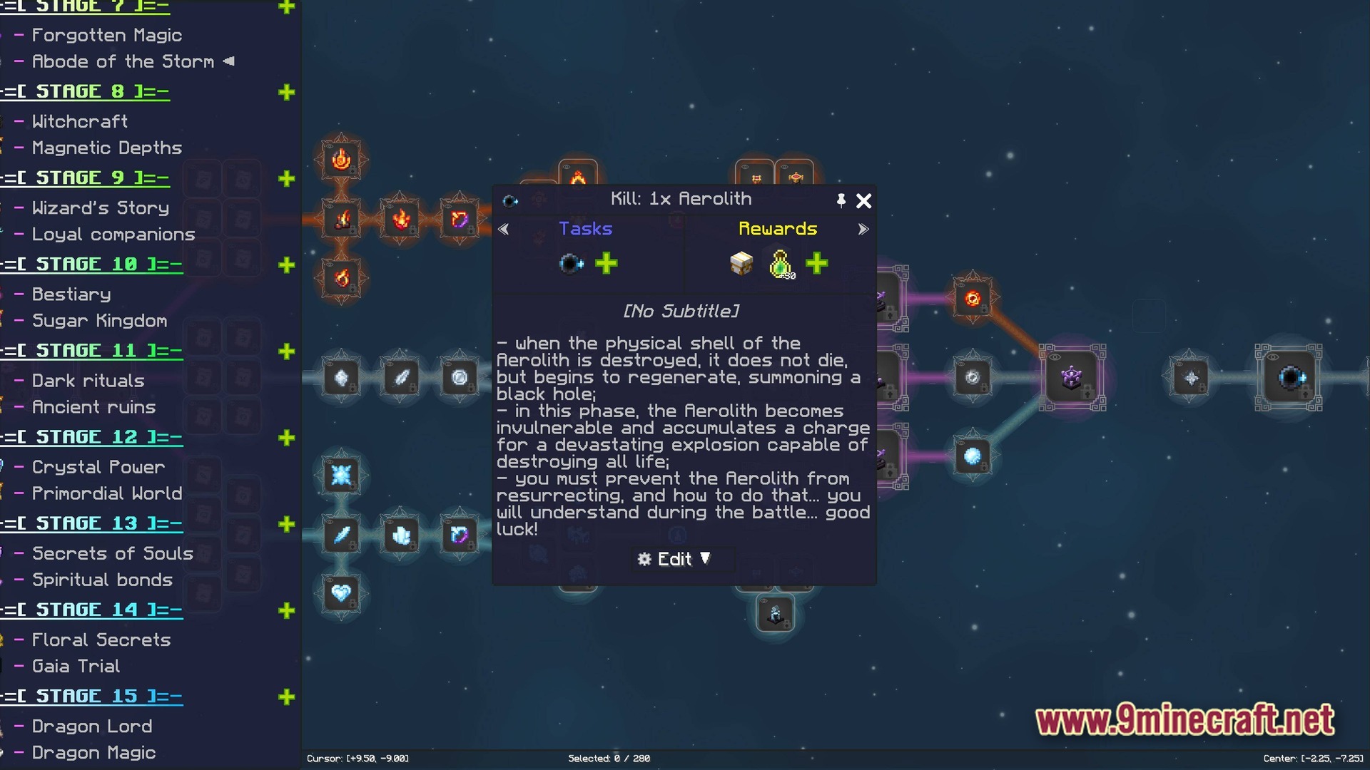 Arcanum Land Modpack Screenshot 7 A quest menu in Arcanum Land detailing the boss fight mechanics for an Aerolith
