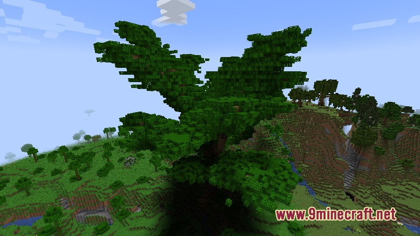 Architectural Infinite Mod Screenshot 4 A massive custom tree standing tall over a grassy Minecraft landscape