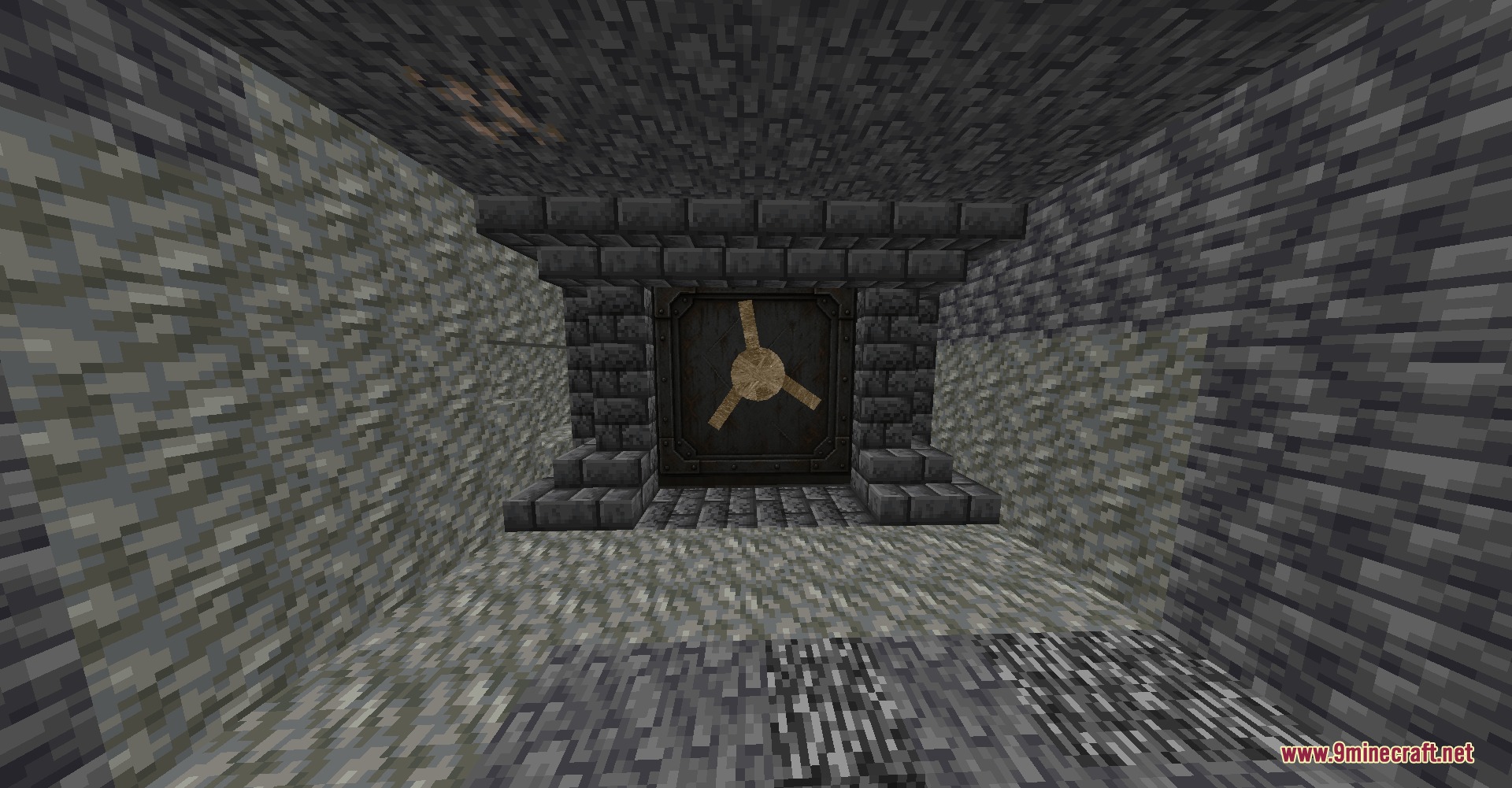 Arctania's Vault Mod Screenshot 1 A metal vault door from the Arctania Vault Mod in a cave