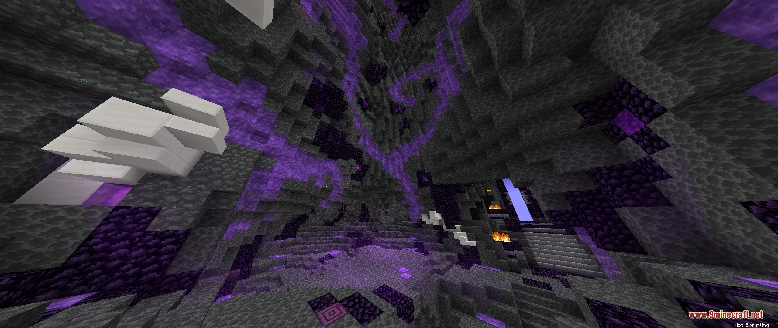 Arkudii's Detailed Hypixel Skyblock Resource Pack Screenshot 2 Dark mode End dimension view replacing bright blocks with deepslate and dark stone