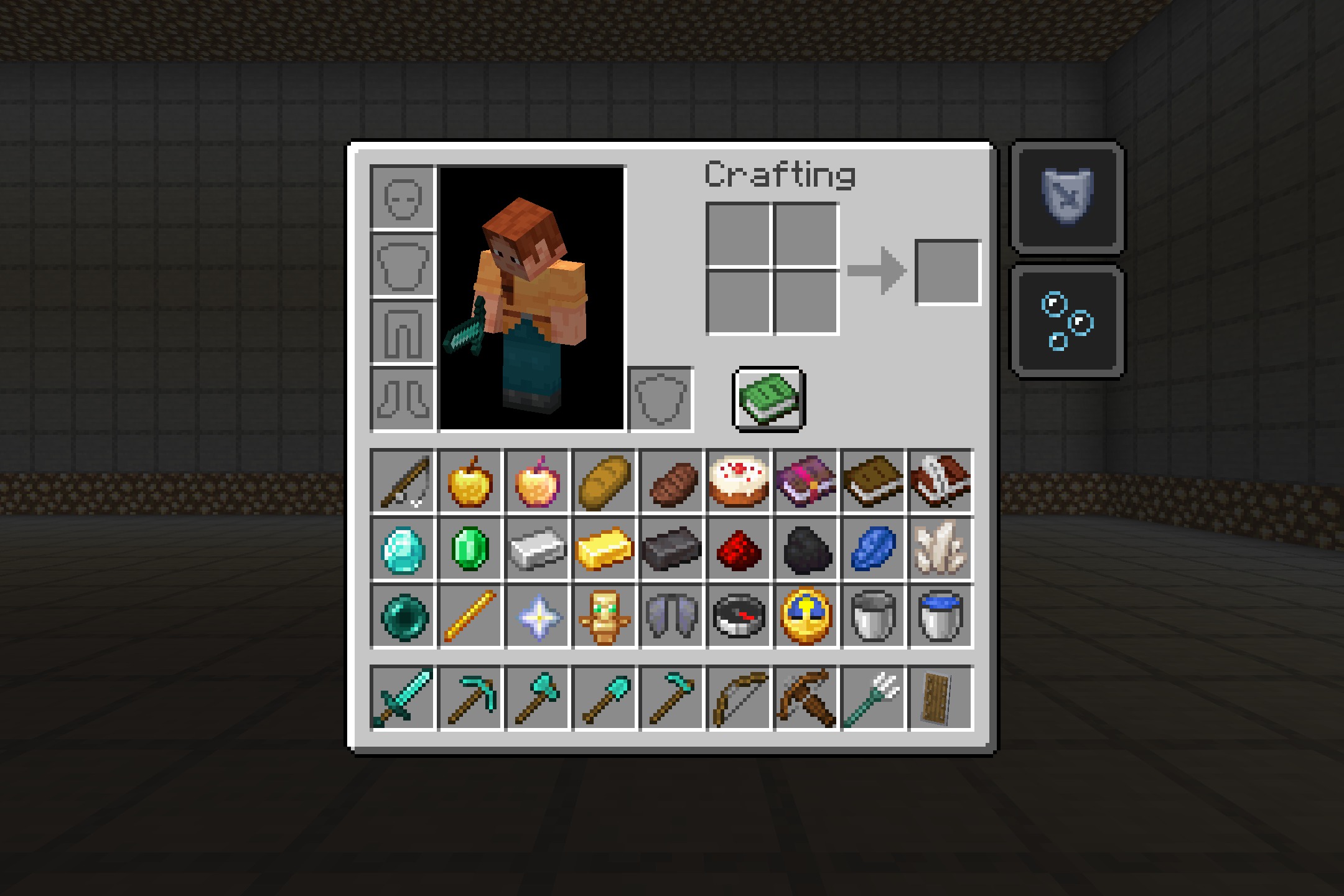 Armor HUD Changes Resource Pack Screenshot 3 Minecraft inventory screen displaying a character model and many different items