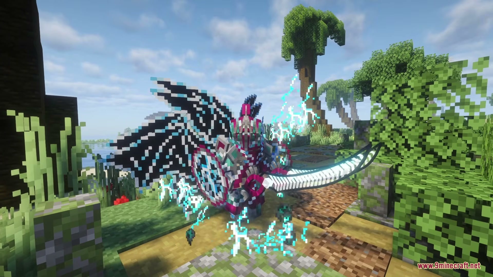 Player wearing powerful Eclipse Angel armor with glowing wings and a magical sword