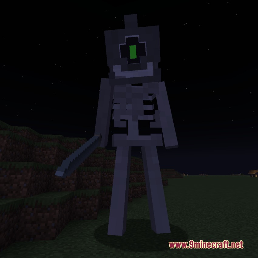 Armory of the Wild Resource Pack Screenshot 7 Giant Stalnox mob with a glowing green eye standing in a dark field