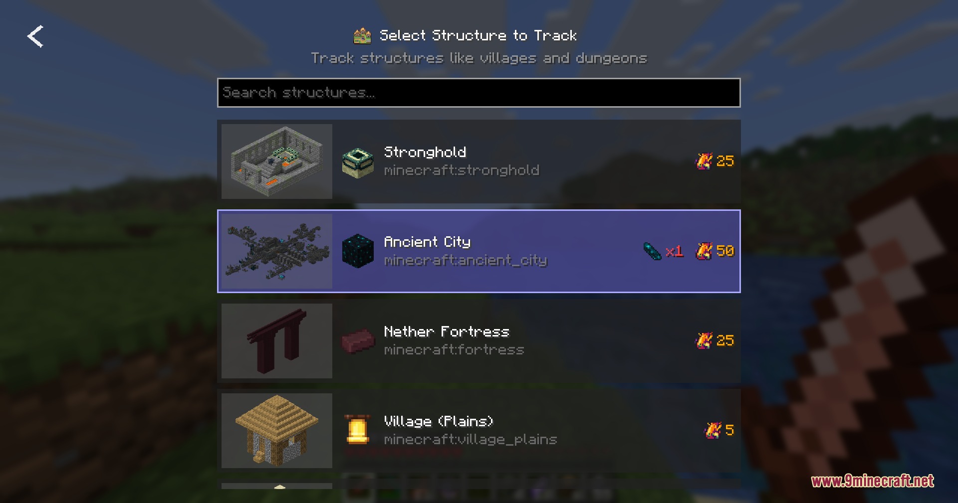 Aroma Affect Mod Screenshot 4 Aroma Affect Mod menu for selecting specific structures to track in the world