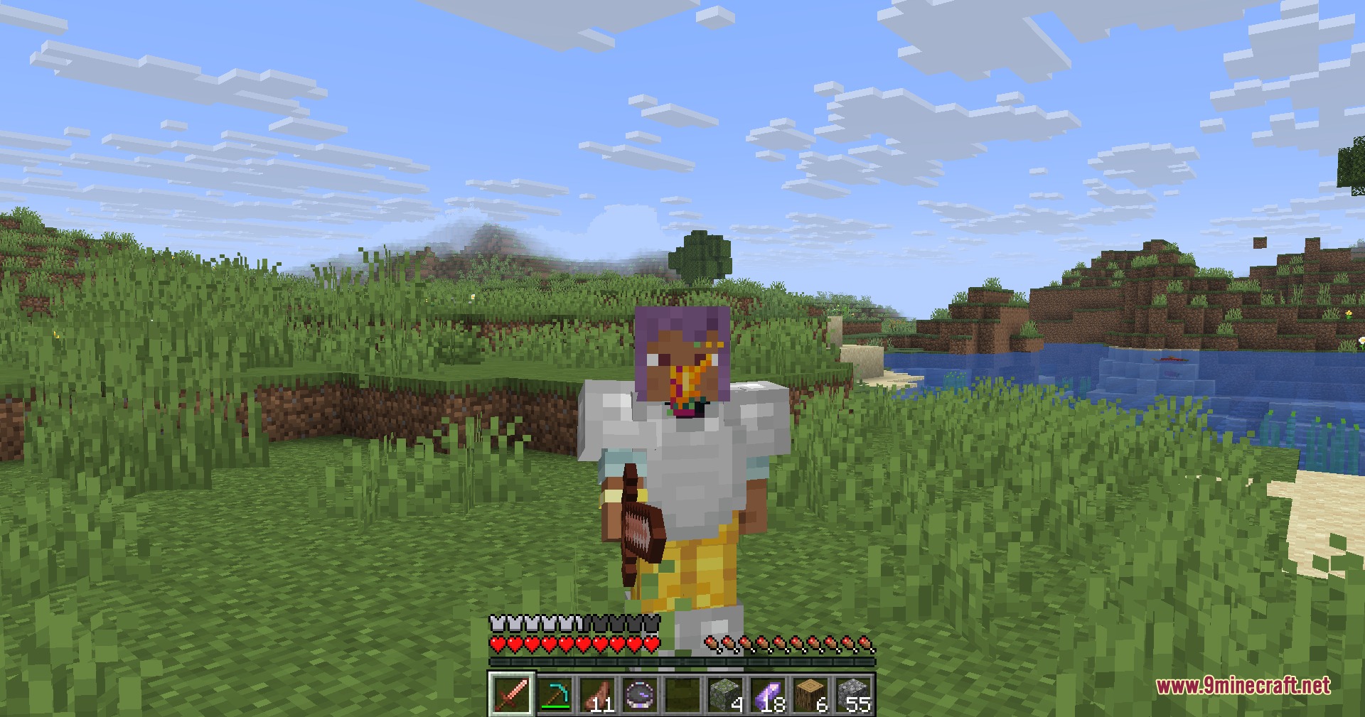 Aroma Affect Mod Screenshot 7 A Minecraft player wearing a scent mask and armor in a field