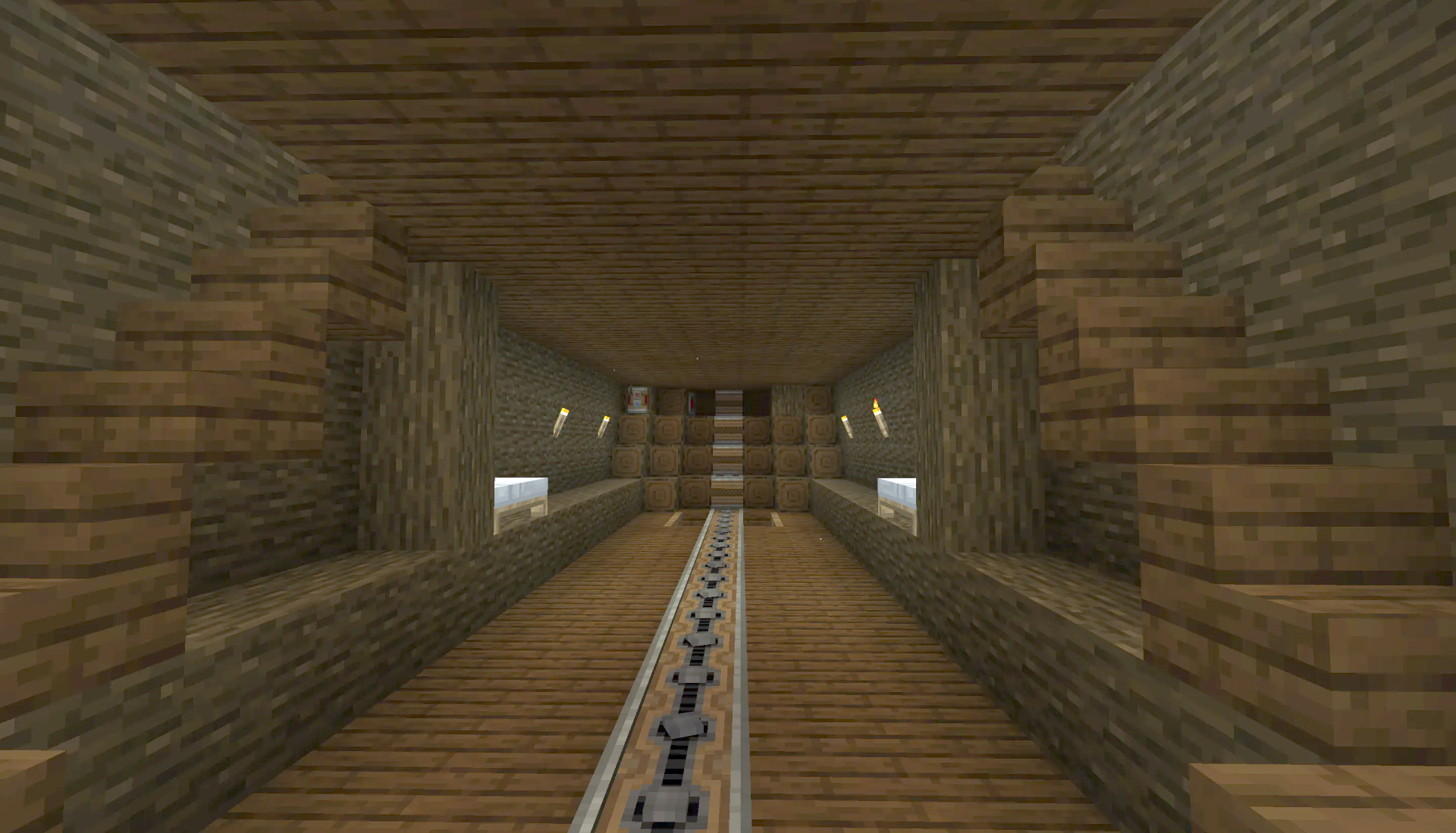 Artemis Airship Schematic Screenshots 2 Interior view of a wooden airship featuring beds and a central track