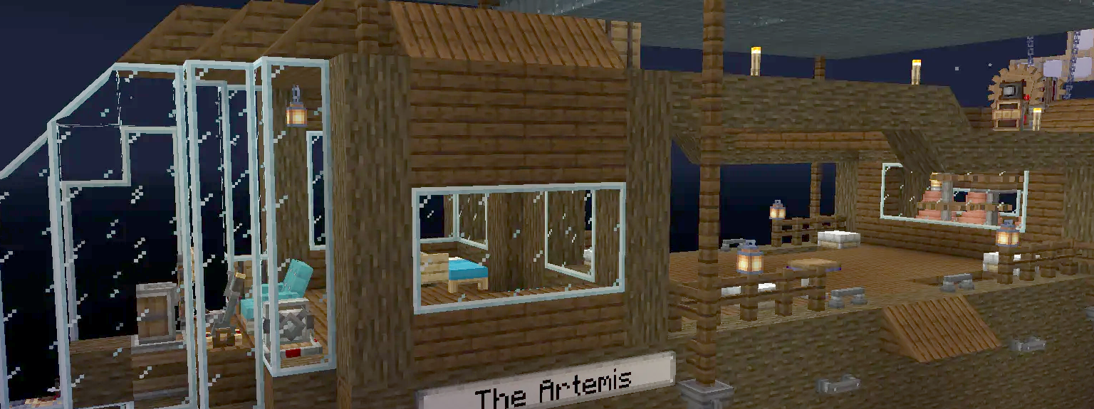 Artemis Airship Schematic Screenshots 4 Side view of the Artemis airship with a wooden hull and large balloon