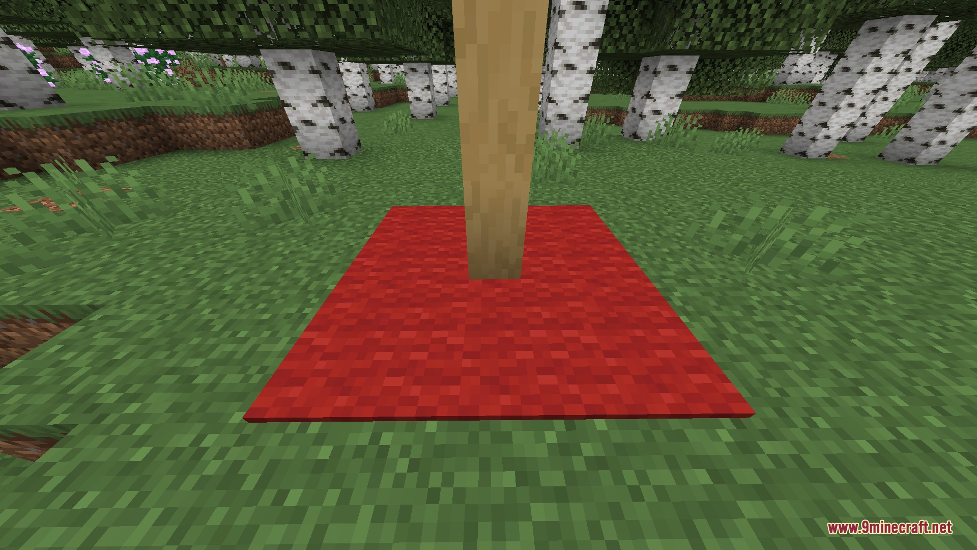 Artemis' Thin Logs Mod Screenshot 3 Red carpet and a thin wooden log sharing the same block space