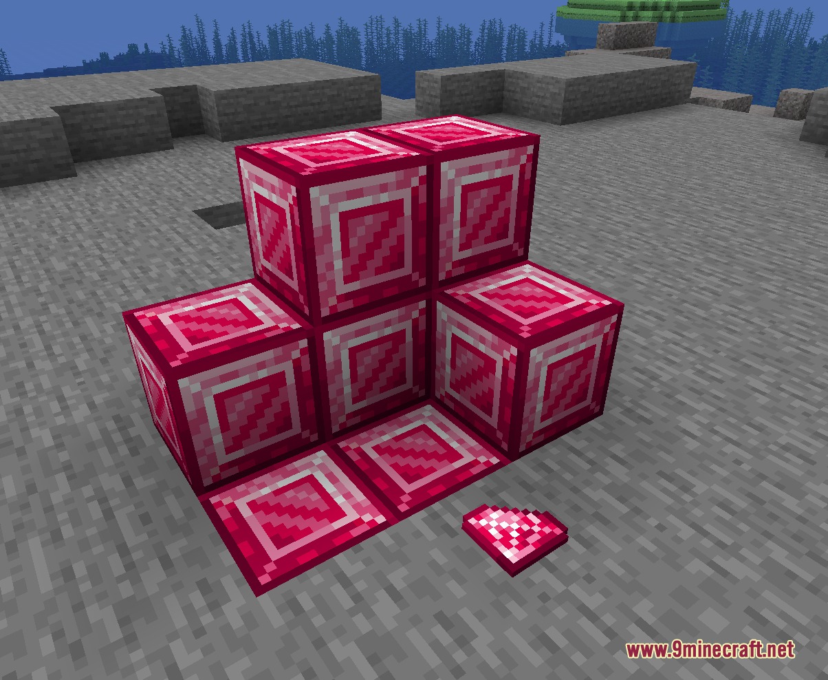 Ascendant Smithing Metals Mod Screenshot 4 Red Tinkers Diamond blocks and a gemstone item on stone ground
