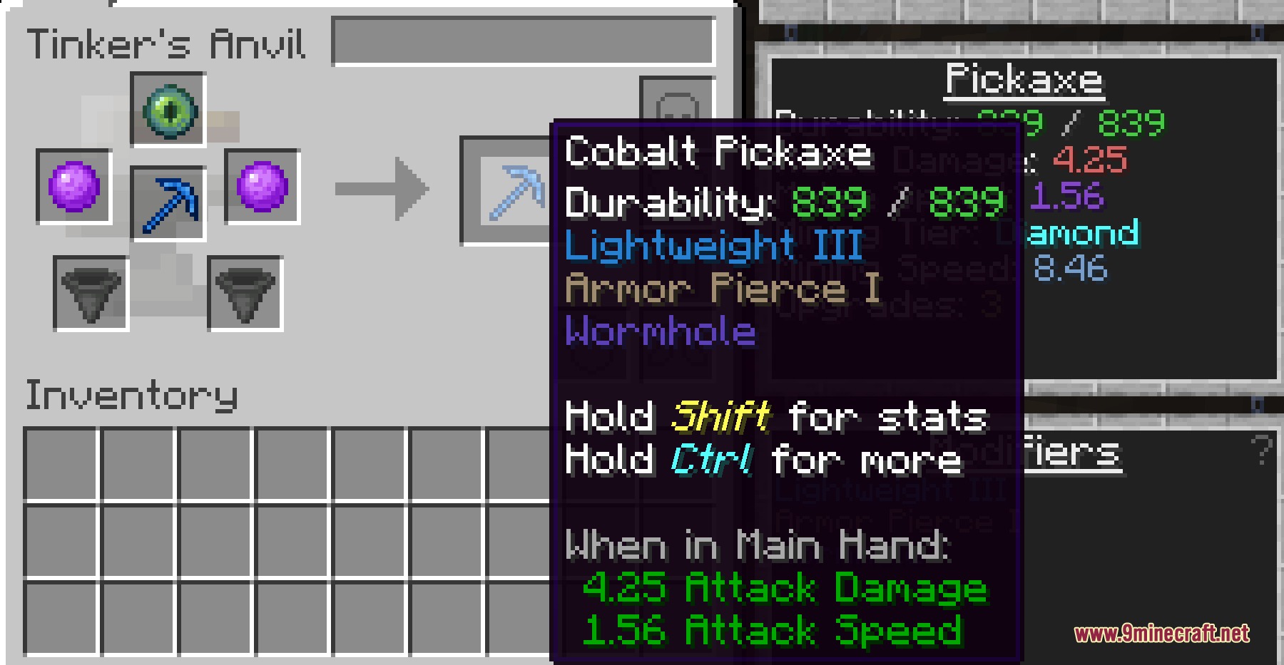 Ascendant Smithing Metals Mod Screenshot 6 Applying the Wormhole modifier to a Cobalt Pickaxe using a Tinker Anvil