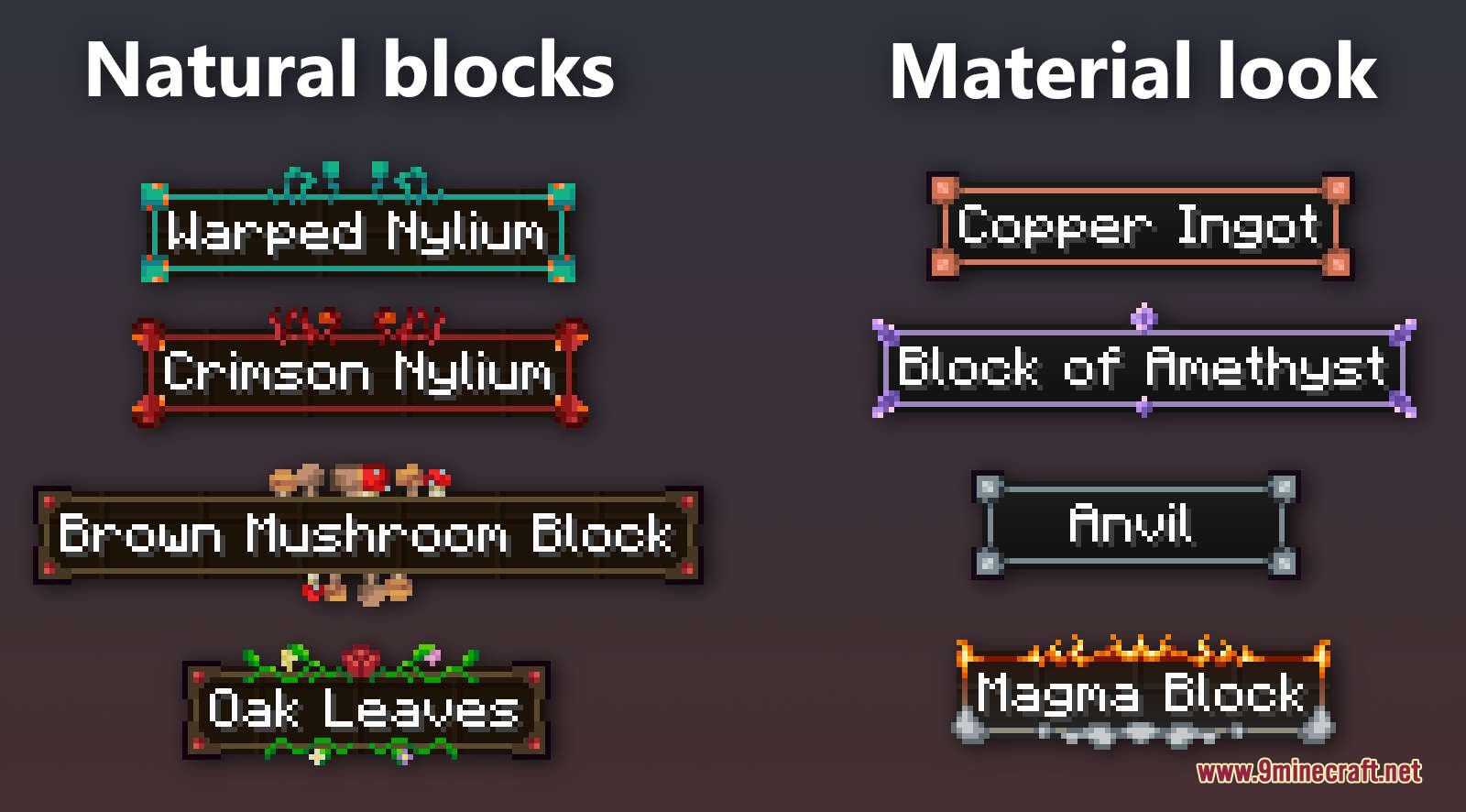 Assembled Legendary Tooltips Resource Pack Screenshot 2 Decorative tooltip borders for natural blocks and materials like copper and amethyst