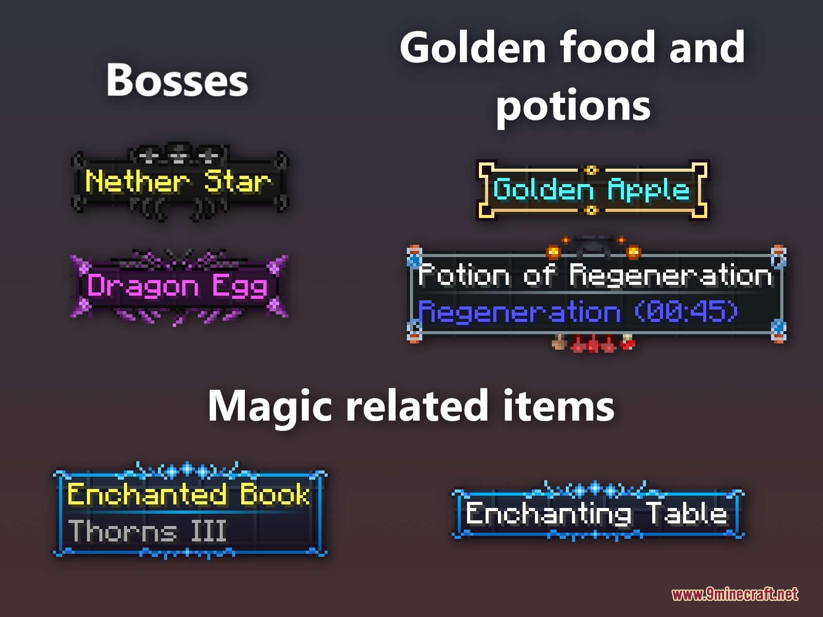 Assembled Legendary Tooltips Resource Pack Screenshot 4 Ornate tooltip borders for boss drops magic gear and golden food items