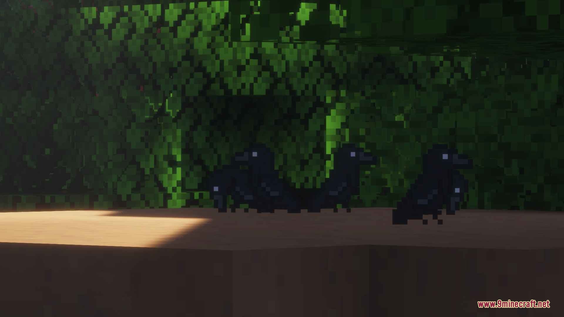 Atmospheric Fauna Mod Screenshot 7 A flock of black crows resting on the ground near green forest leaves