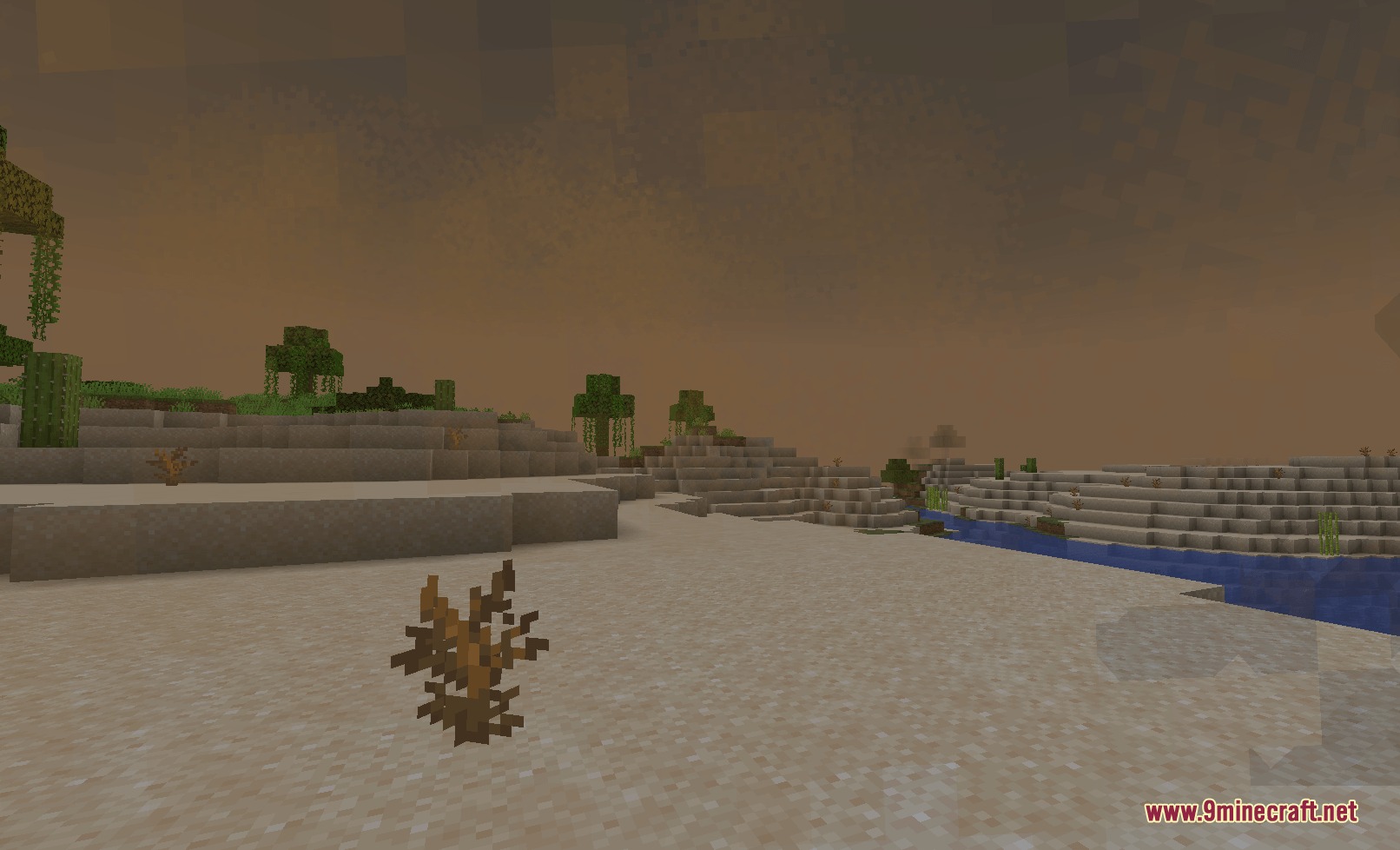 Atmospheric Zenith Mod Screenshot 2 A dead bush sits on the sand during a blinding desert sandstorm