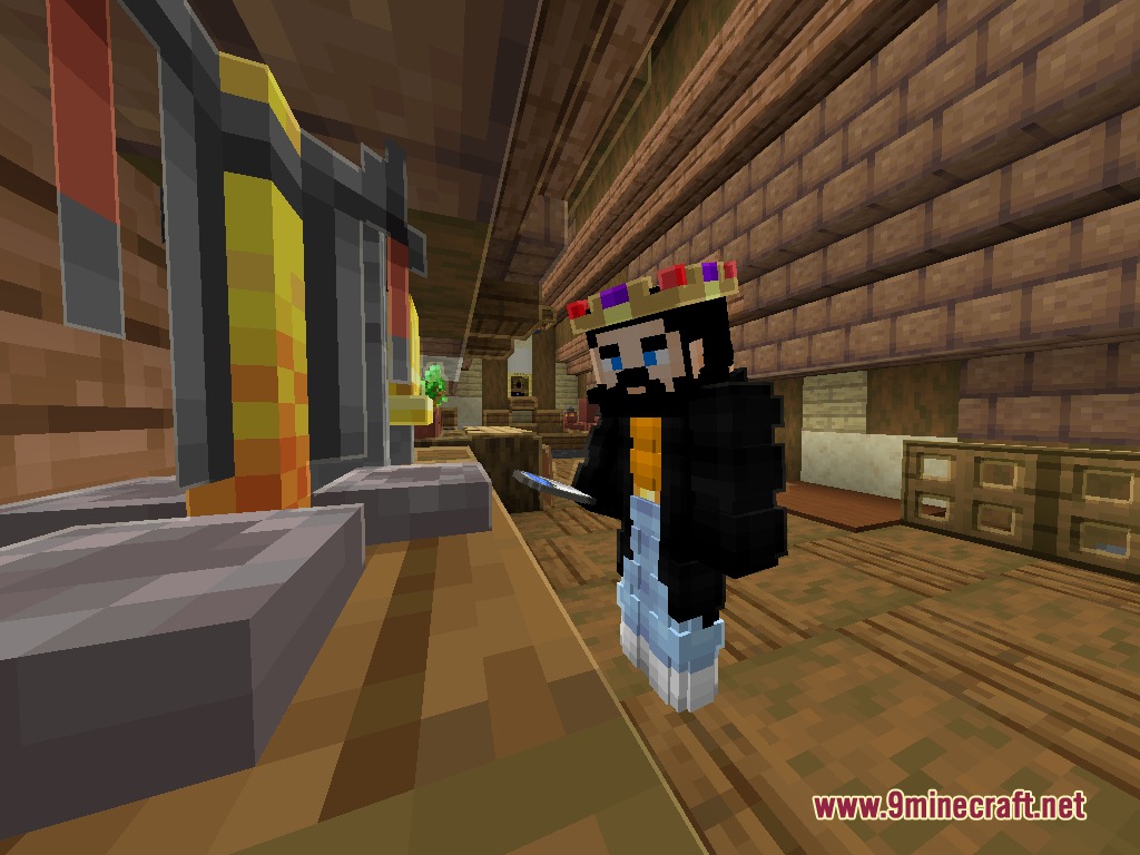 Atomic Delight Vanilla Resource Pack Screenshot 2 A character wearing a crown stands in a room holding a small knife