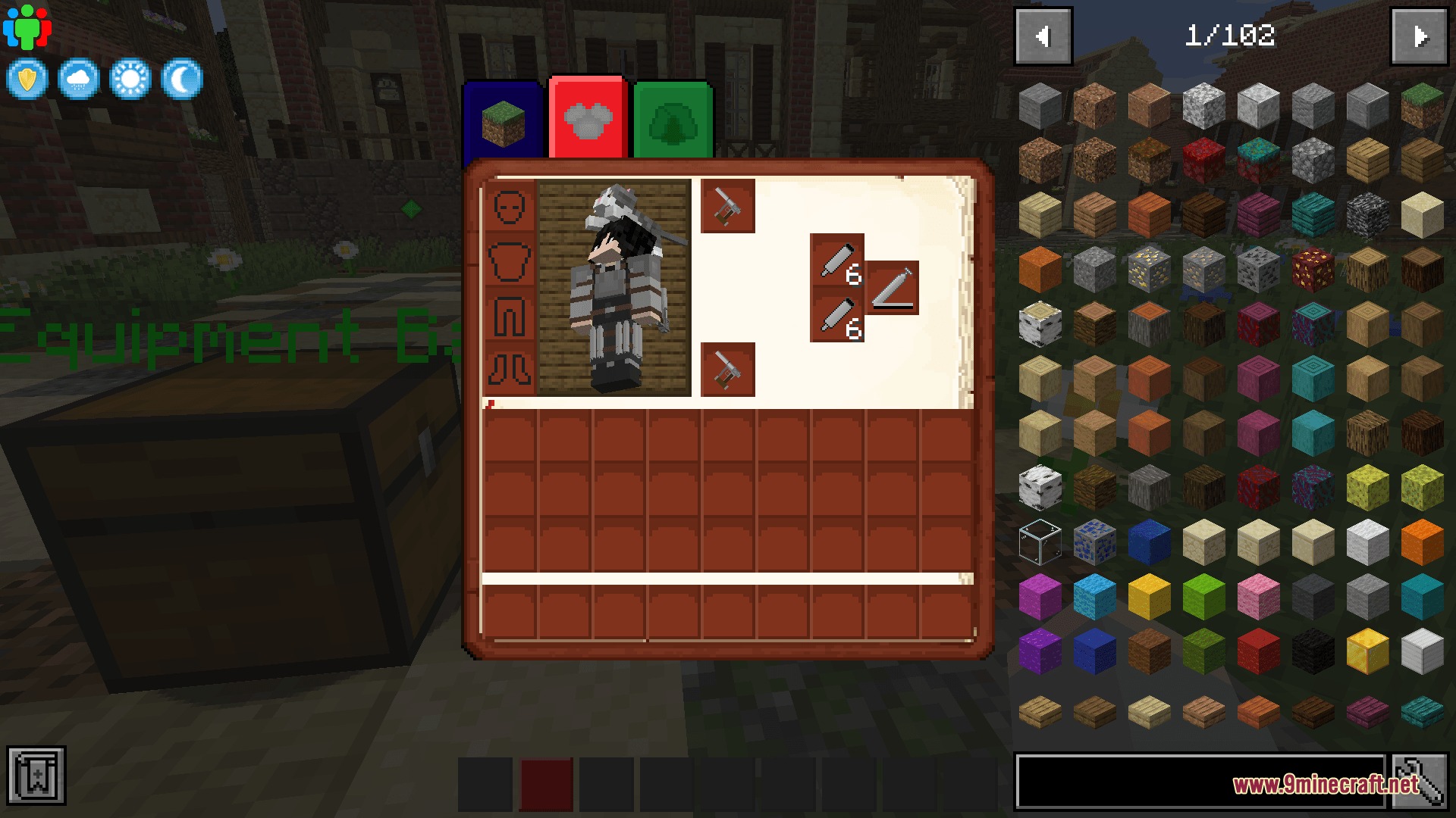 Attack on Titan Dawn of Humanity RP Resource Pack Screenshot 1 Player wearing scout gear views custom inventory with ODM equipment slots