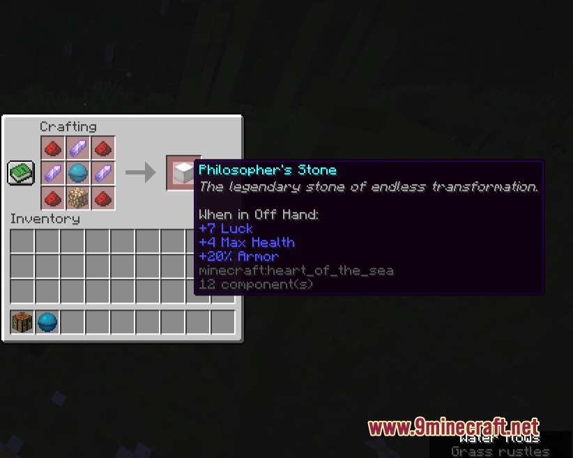 Attribute Accessories Mod Screenshot 1 Crafting recipe for a Philosopher Stone accessory with various character stat bonuses