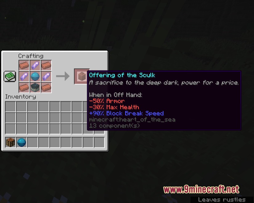 Attribute Accessories Mod Screenshot 4 Crafting the Offering of the Sculk accessory using copper and sculk materials