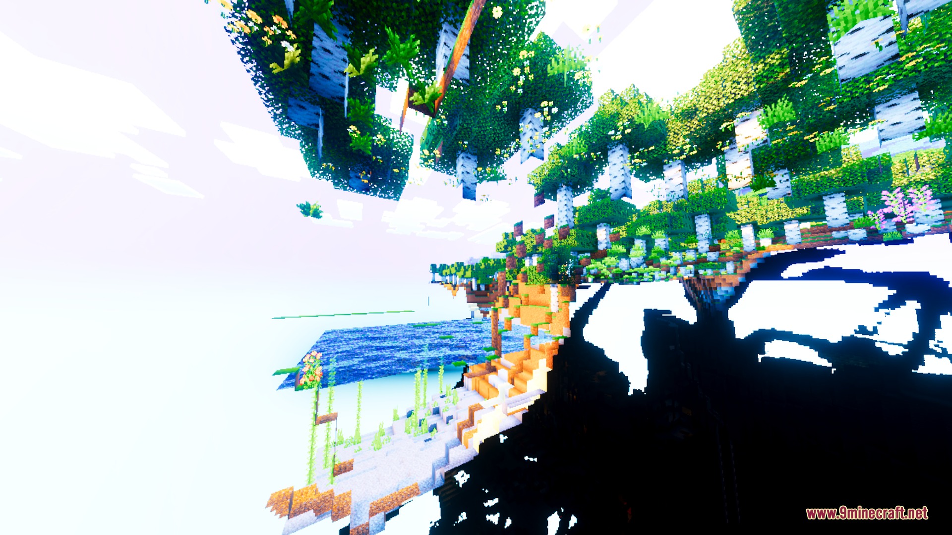 Auralis Shader Screenshot 3 Lush floating islands with birch trees under a bright and saturated sky