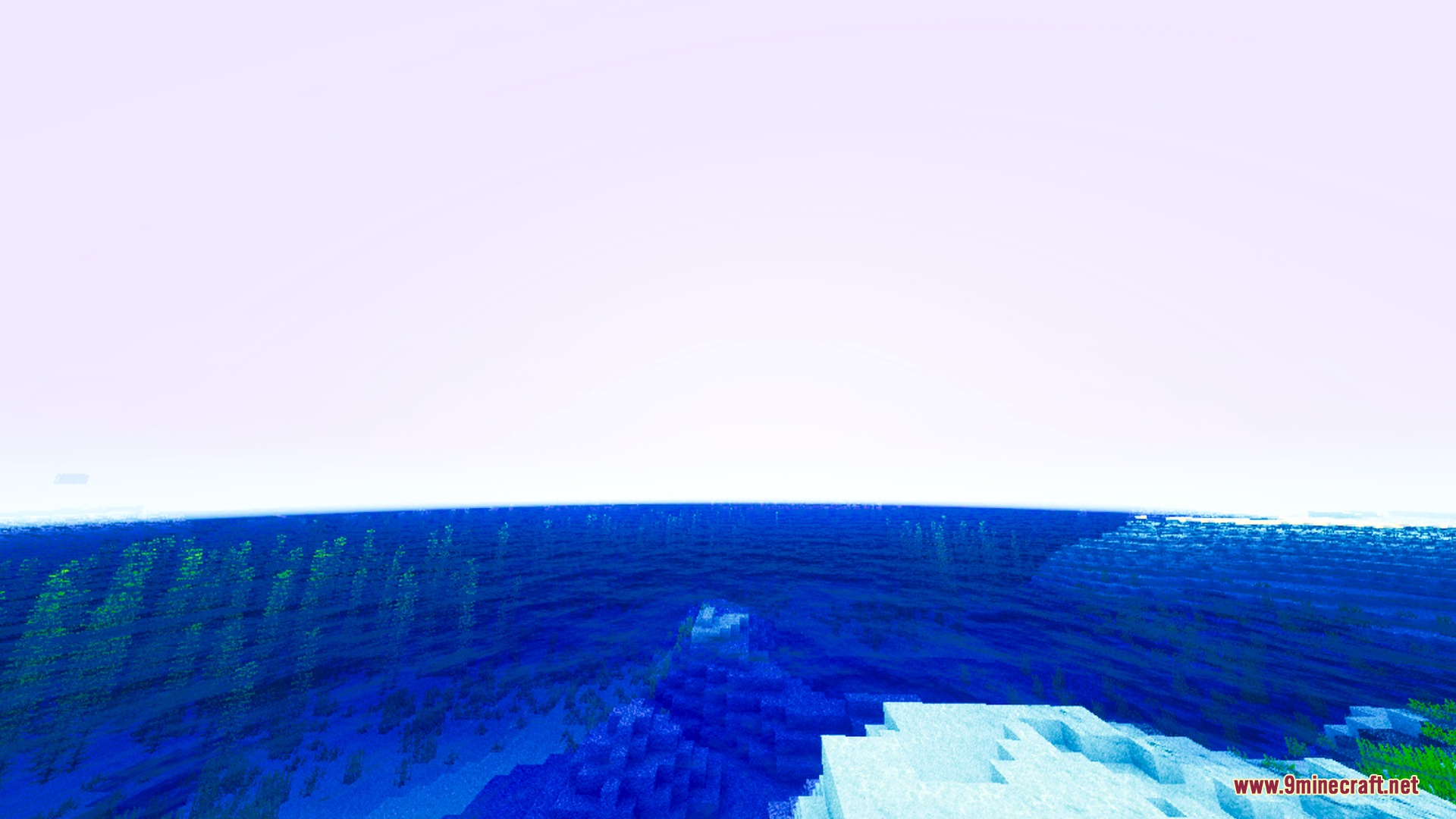 Auren Visuals Shader Screenshot 1 Deep blue ocean with clear water reflections and a bright white sky