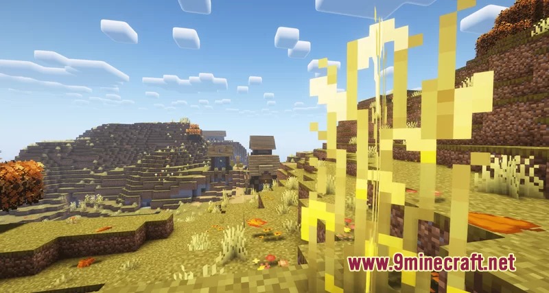 Autumn Fall Resource Pack Screenshot 6 Close up of yellow grass in an autumn landscape with a village