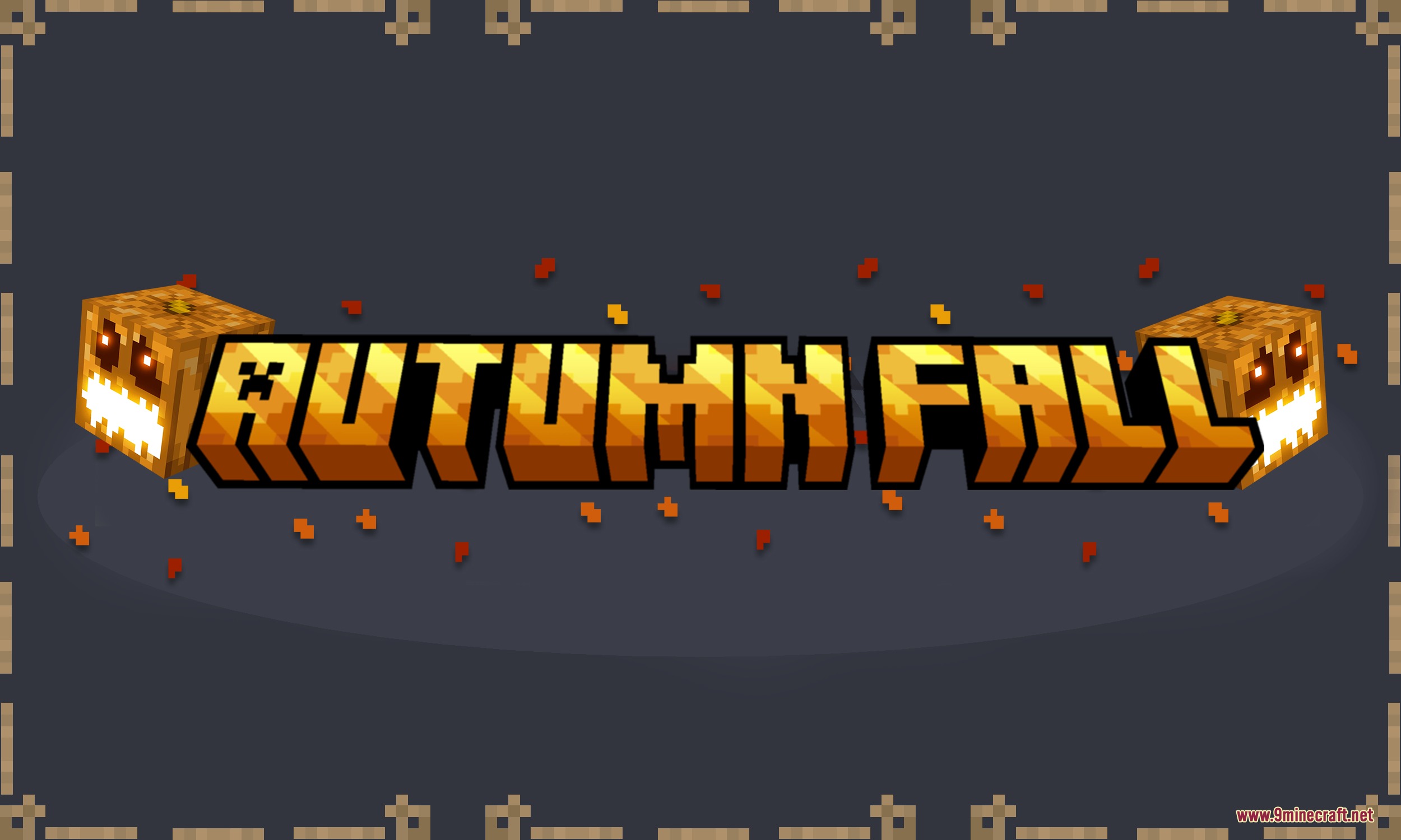 Autumn Fall Resource Pack Screenshot 7 Autumn Fall title screen featuring carved pumpkins and falling orange leaf particles