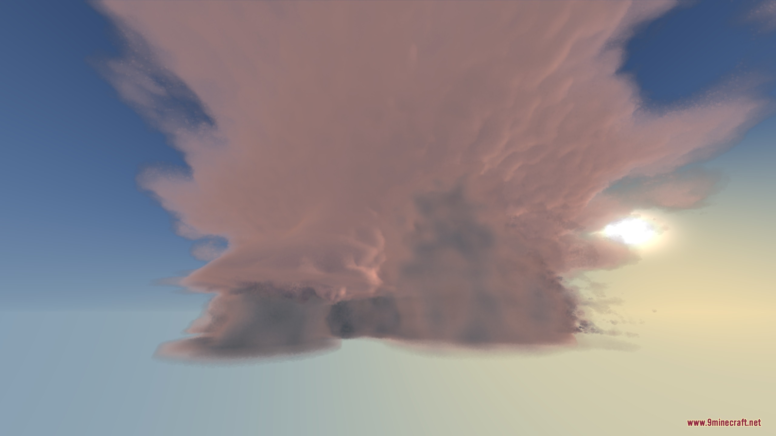 Autumn's Realistic Clouds Resource Pack Screenshot 2 A giant pink storm cloud forms a supercell during a realistic sunset