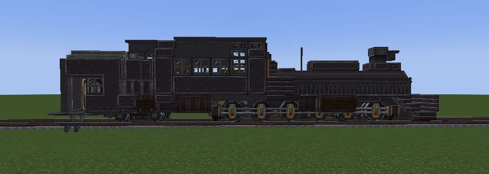 Avrora from Metro Exsodus Schematic Screenshots 2 Side profile of a black steam locomotive on a long railway track