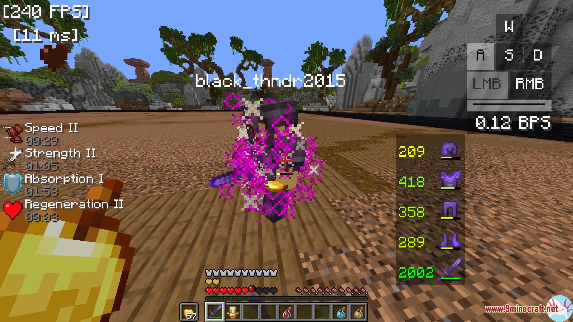 Axolotl Client Customizable HUD & Client QoL Features Mod Screenshot 2 Netherite armored player in combat showing active potion effects and armor durability status