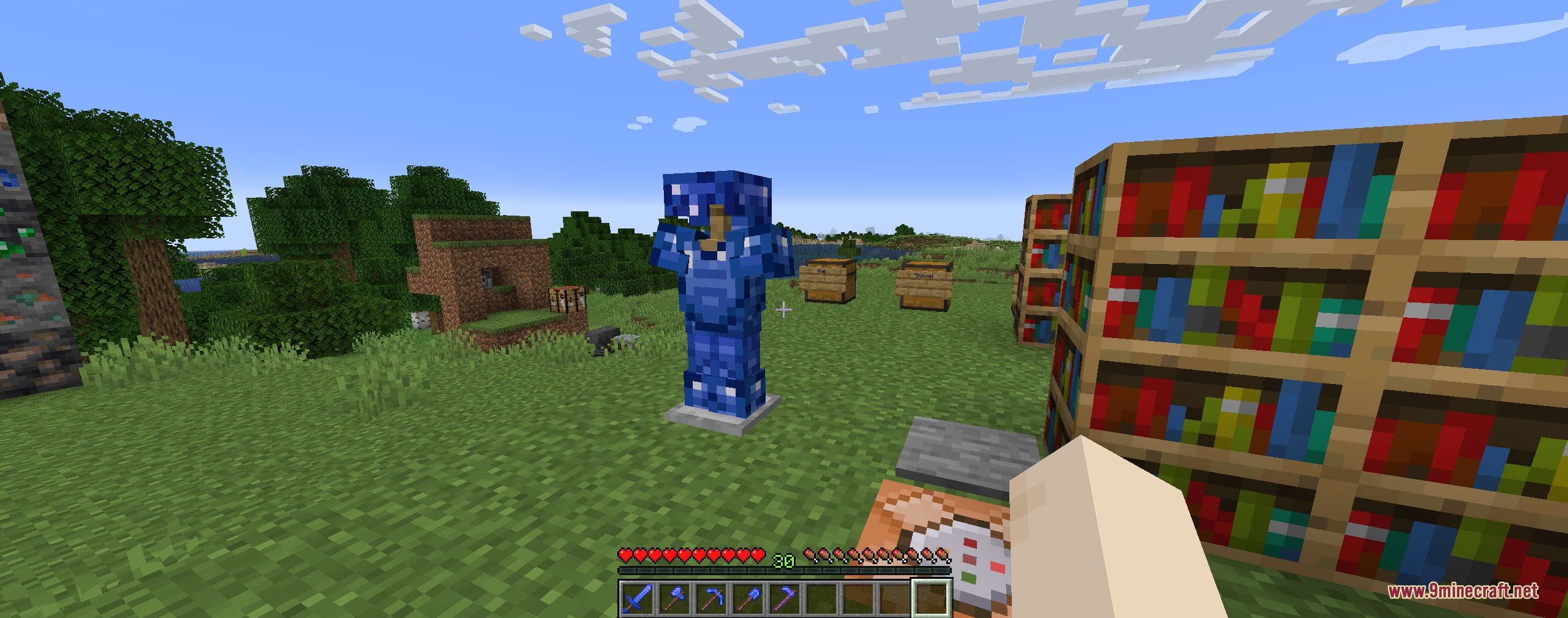 Azure Relic Tools Mod Screenshot 2 Full set of blue lapis lazuli armor displayed on an armor stand