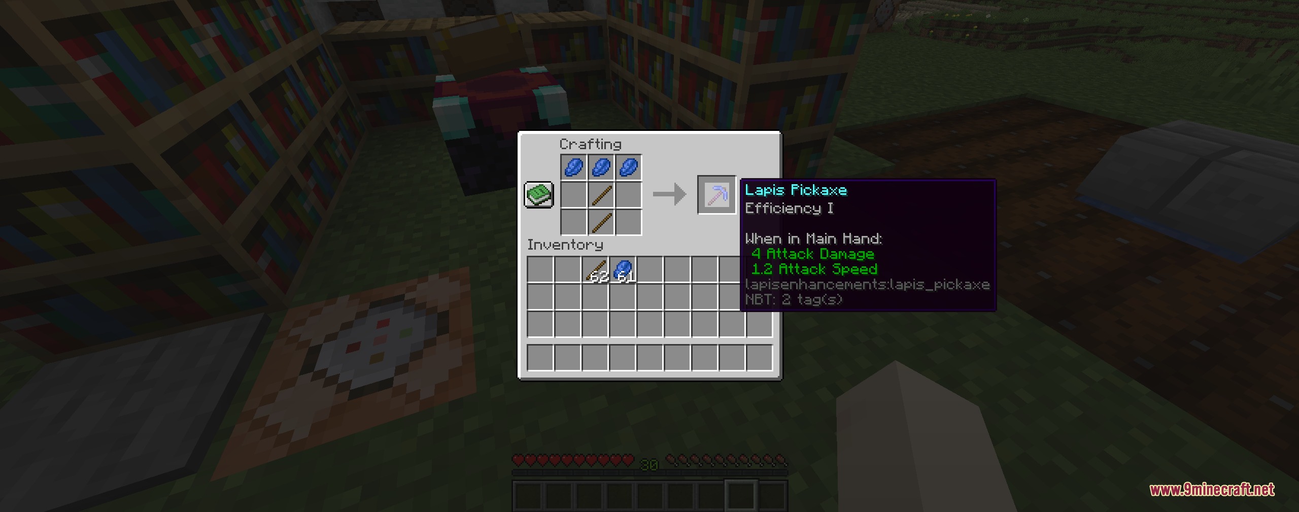 Azure Relic Tools Mod Screenshot 4 Crafting a Lapis Pickaxe with Efficiency level one using lapis lazuli and sticks