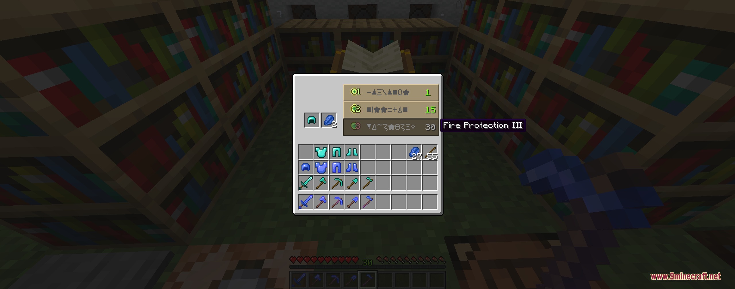 Azure Relic Tools Mod Screenshot 6 Using an enchanting table to apply Fire Protection three to a diamond helmet