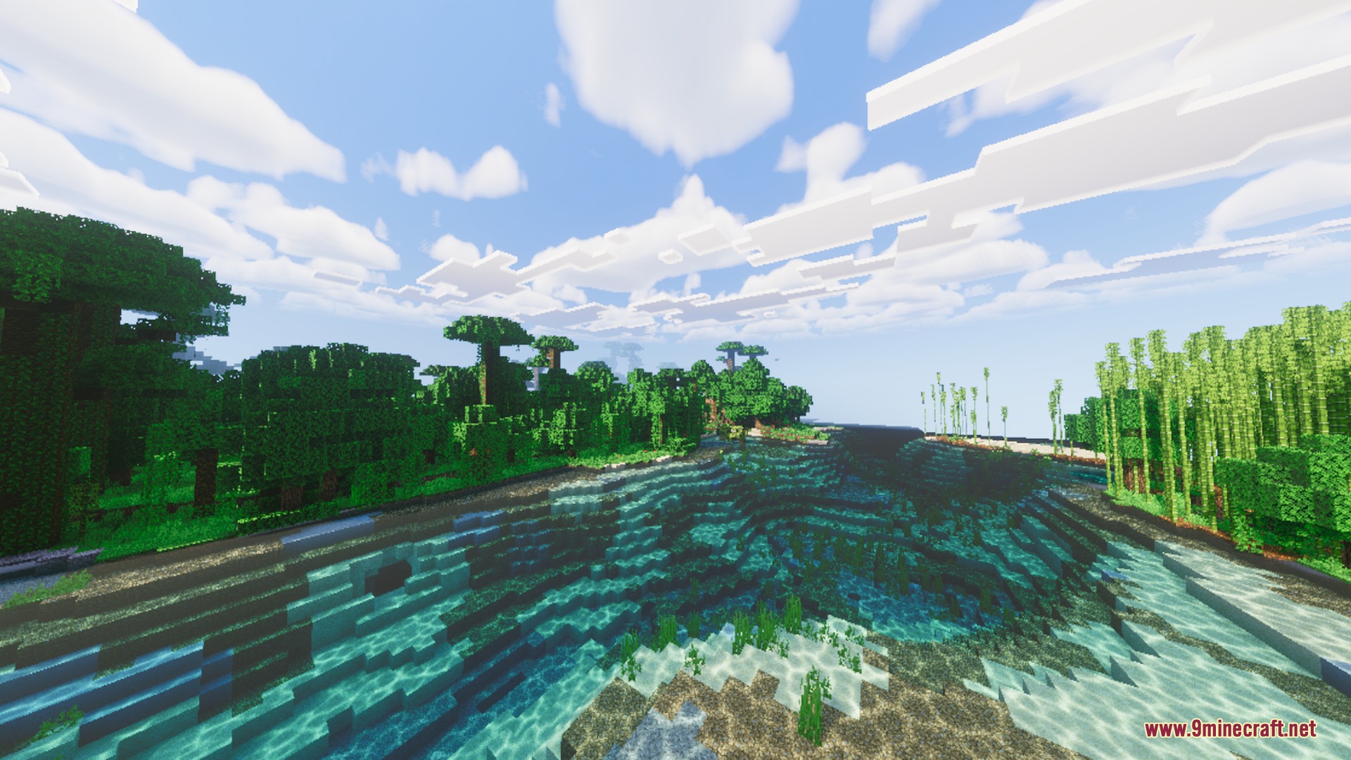 Lush jungle biome with clear water and realistic lighting from BSLB Dreamy Visuals