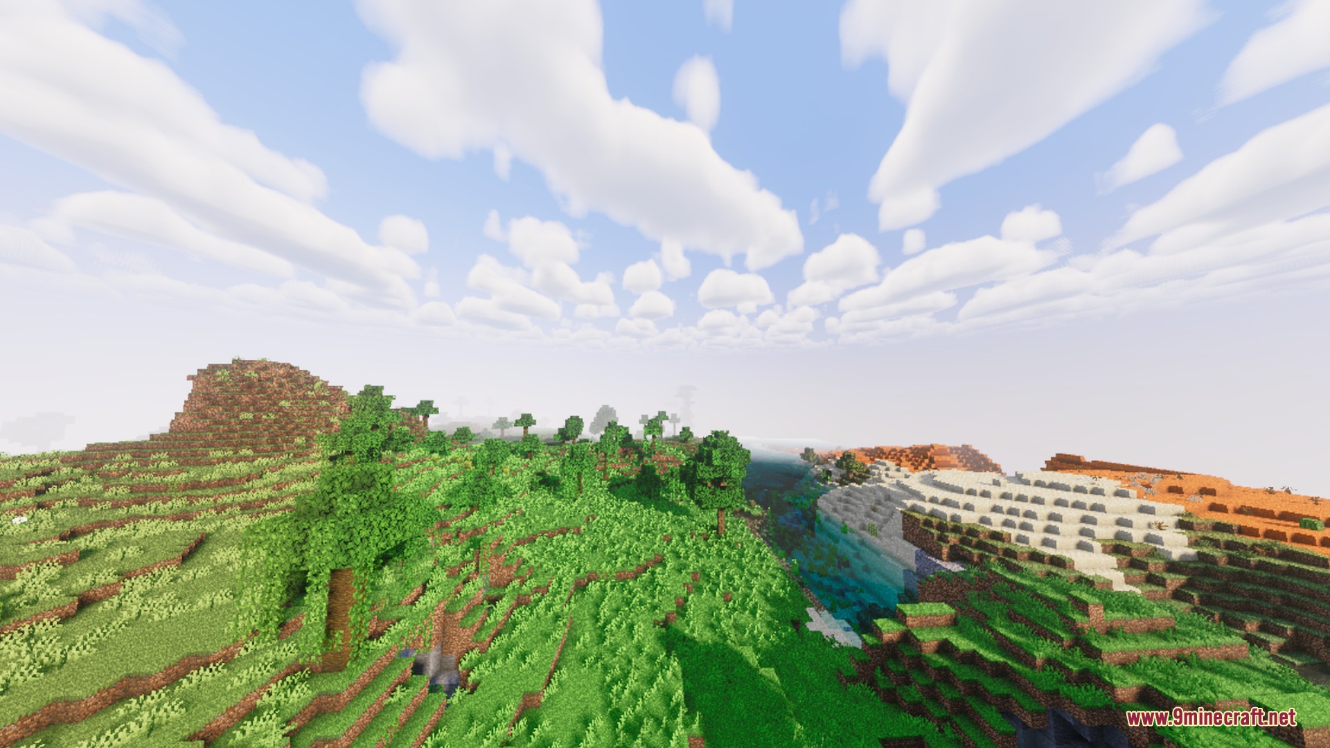 BSLB Dreamy Visuals features custom skies and dynamic lighting across diverse biomes