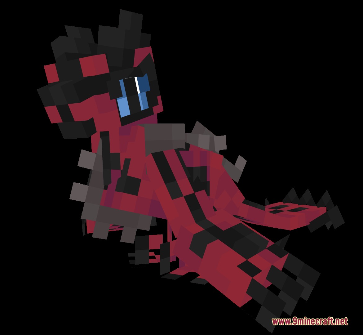 Baby Legends Cobblemon Mod Screenshot 2 A small dark red and black creature with glowing blue eyes