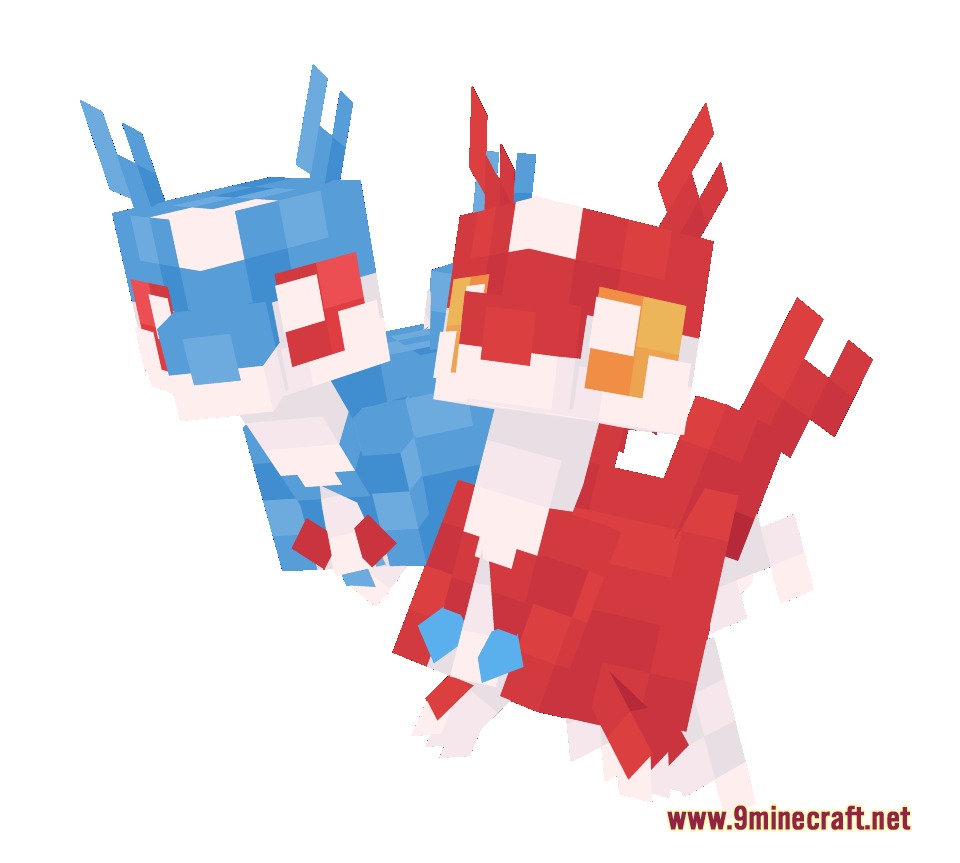 Baby Legends Cobblemon Mod Screenshot 7 Adorable baby versions of Latios and Latias in a blocky Minecraft style