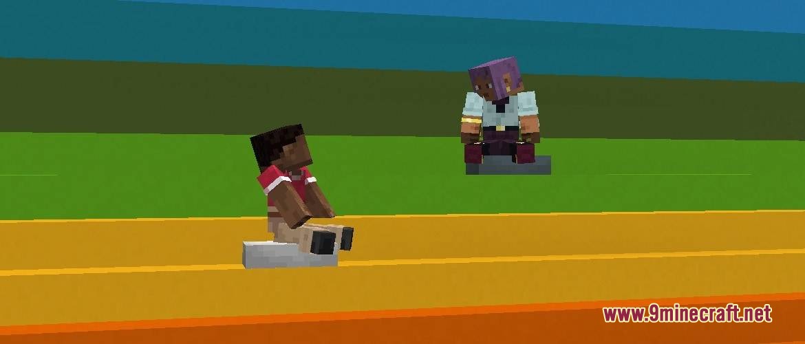 Backport 26.3 Update Mod Screenshot 6 Two characters sitting on stone slabs over a bright rainbow floor