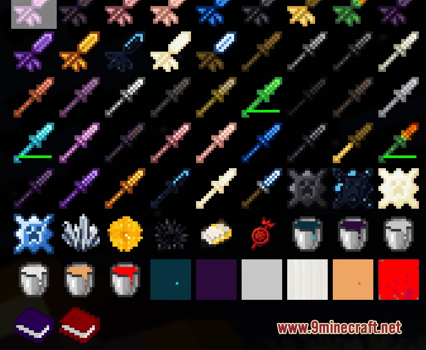 Showcase of unique swords and items added by the Baffling Blade Theory Mod