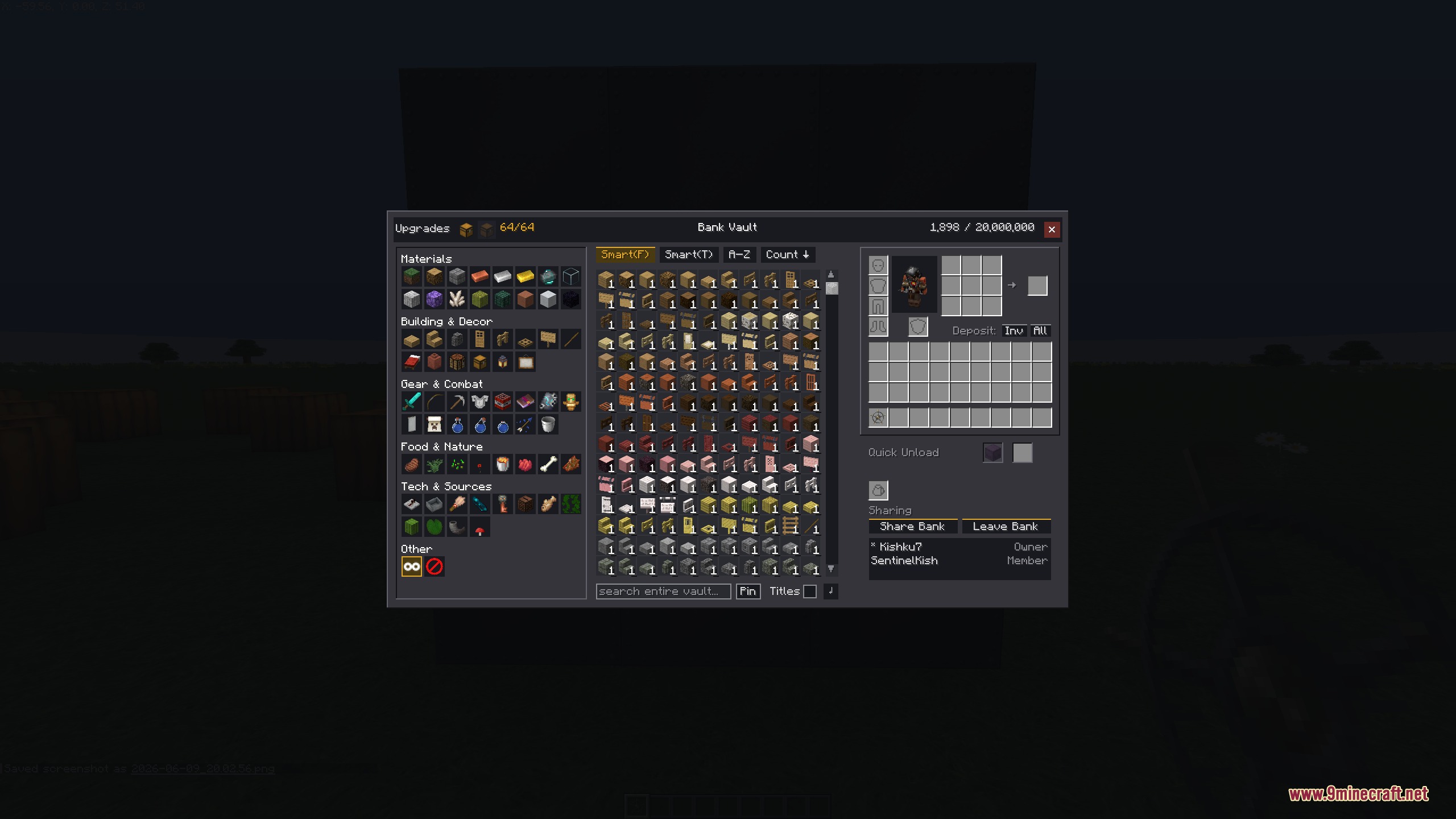 Bank Vault Mod Screenshot 4 An organized storage menu showing different types of wooden building blocks