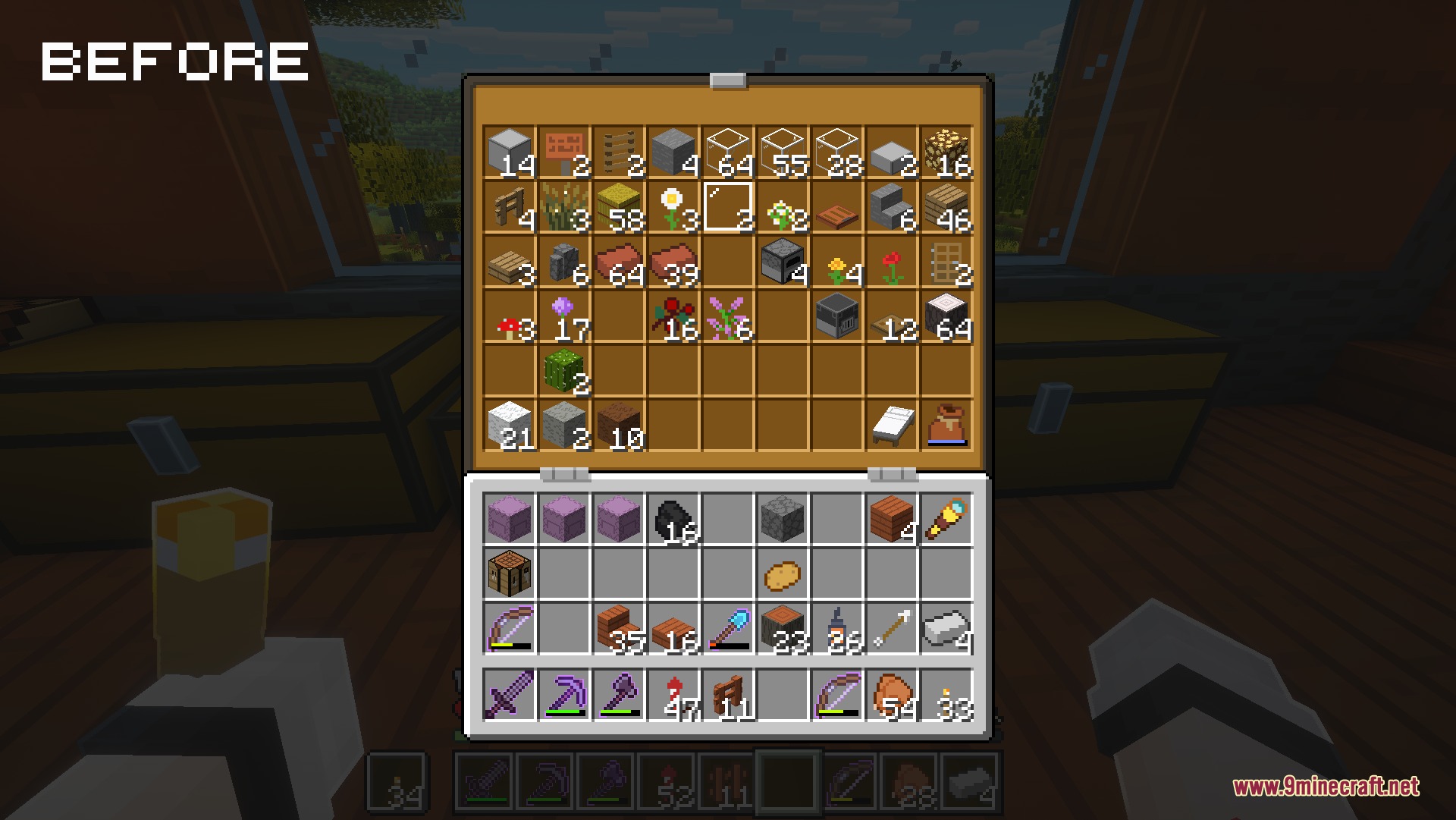 Bare Bones 2D Block Items Resource Pack Screenshot 3 Minecraft inventory screen showing standard three dimensional block models before any changes