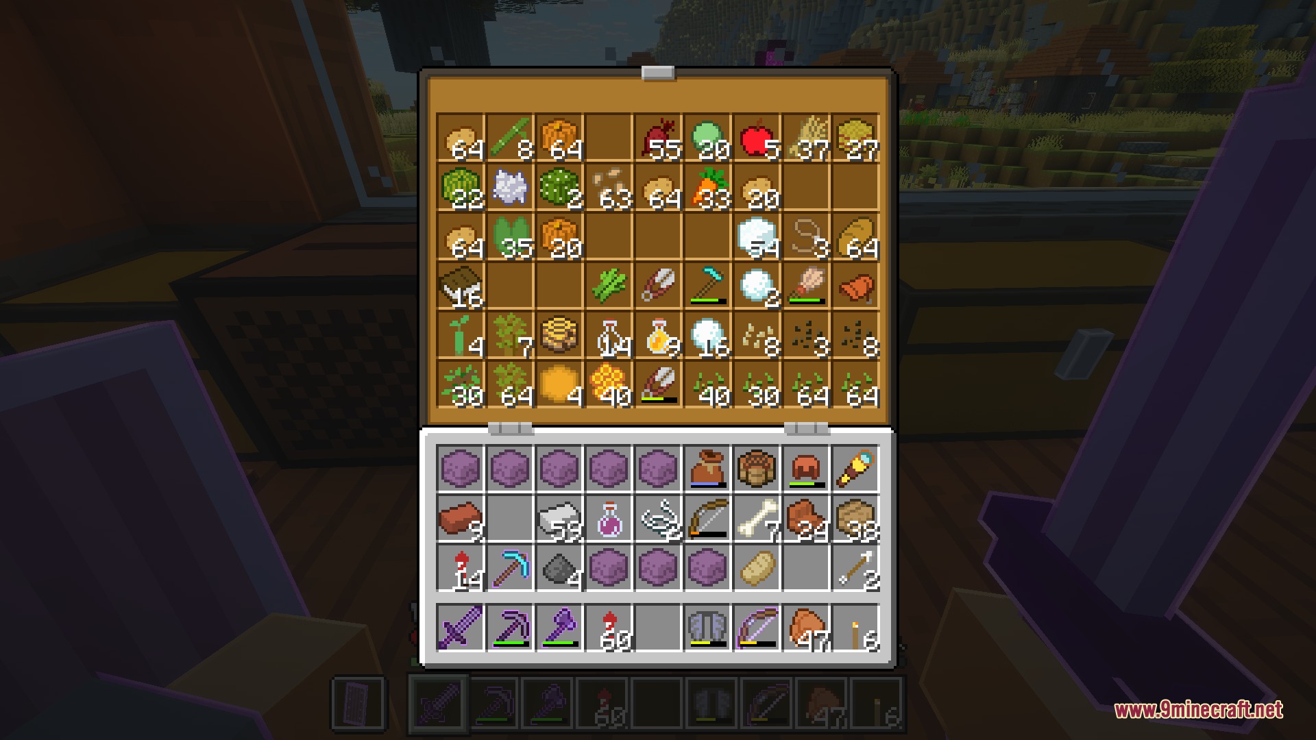 Bare Bones 2D Block Items Resource Pack Screenshot 7 Player viewing a chest inventory with flat two dimensional food and plant icons