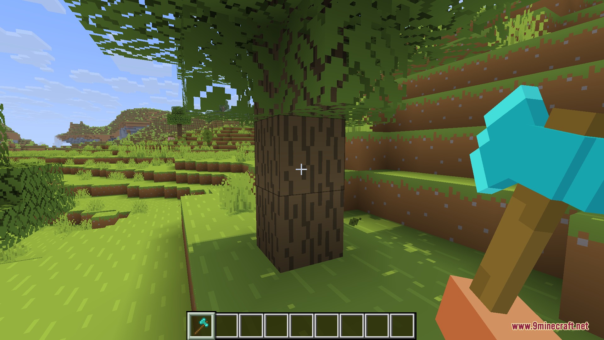 Bare Bones 3D Tools Resource Pack displays a thick diamond axe in hand