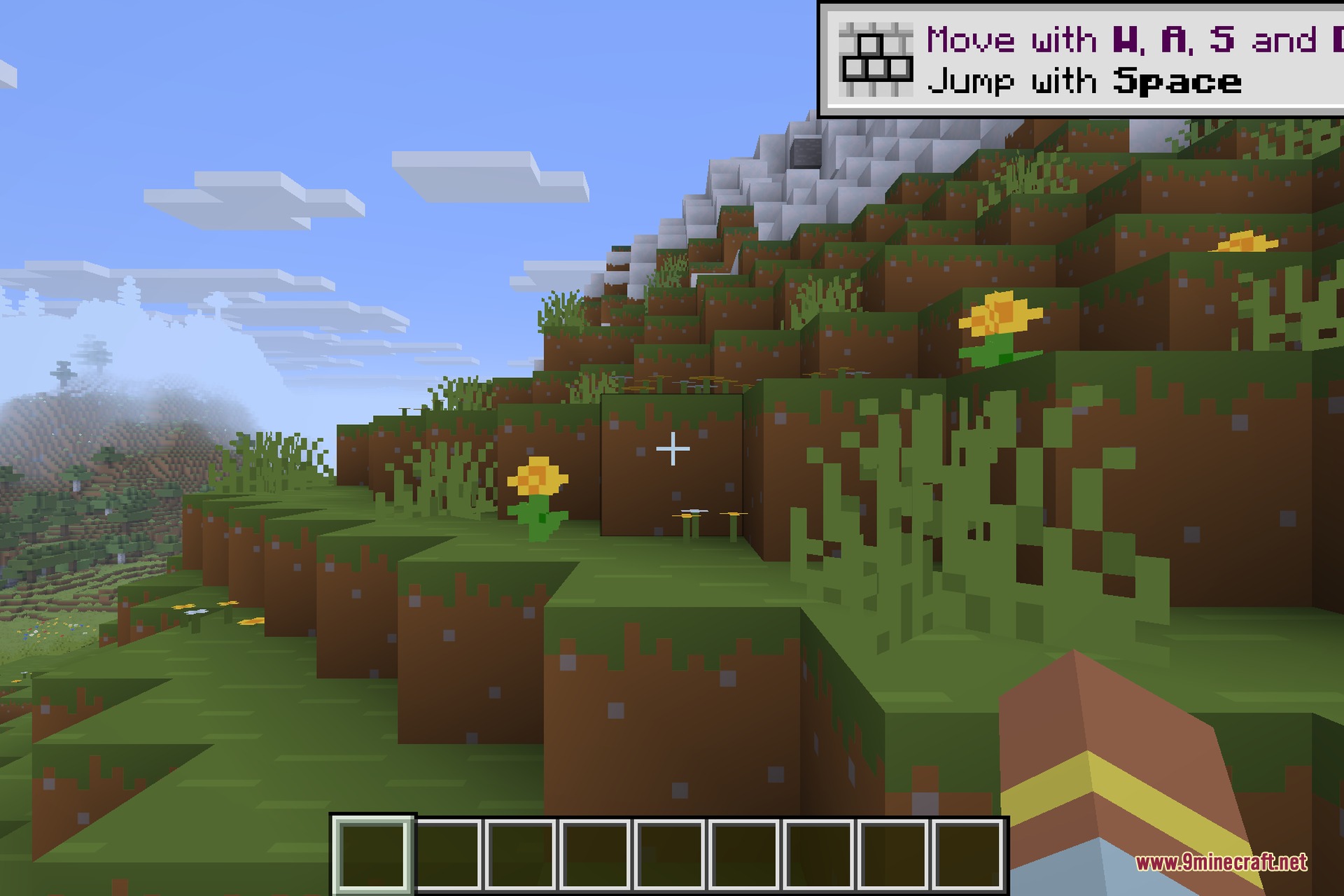 The bright, simplified Bare Bones landscape with flat grass, dirt and stone
