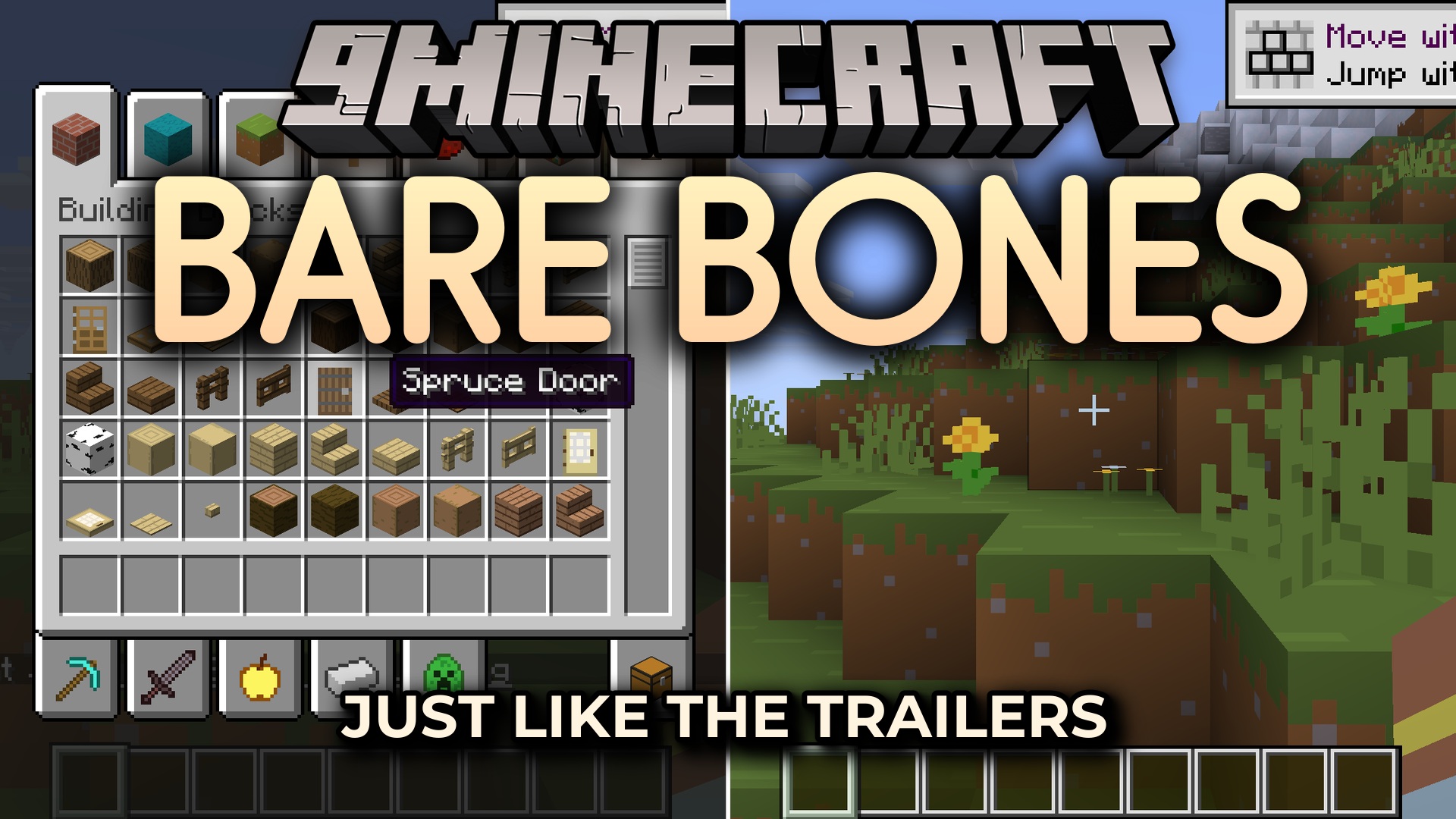 Bare Bones is a simple, vibrant 16x resource pack that restyles Minecraft with the clean, colourful look of the official trailers, fully updated for 26.2