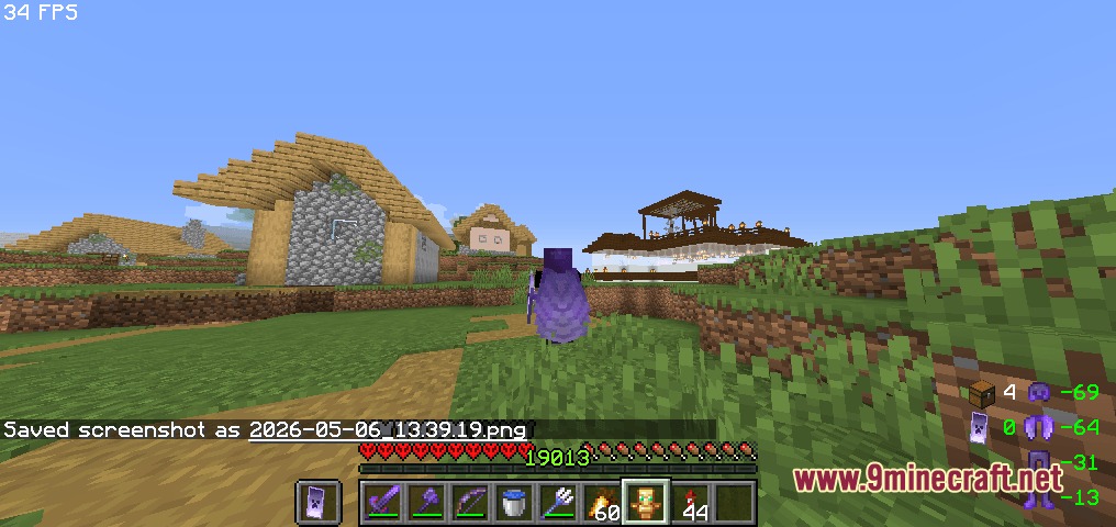 Become God of PvP Pack Resource Pack Screenshot 6 Third person view of a player wearing an elytra in a Minecraft village
